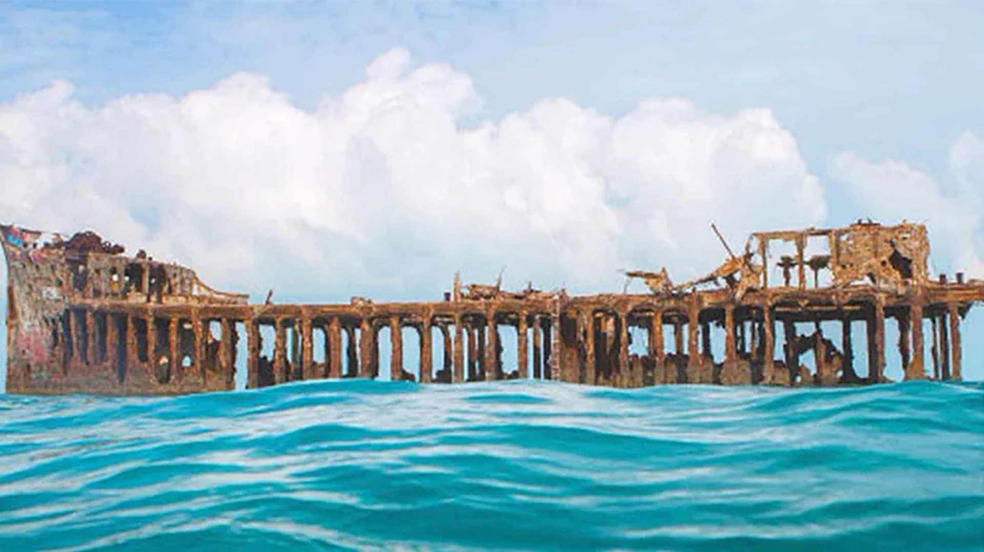 The SS Sapona wreck in turquoise water off Bimini