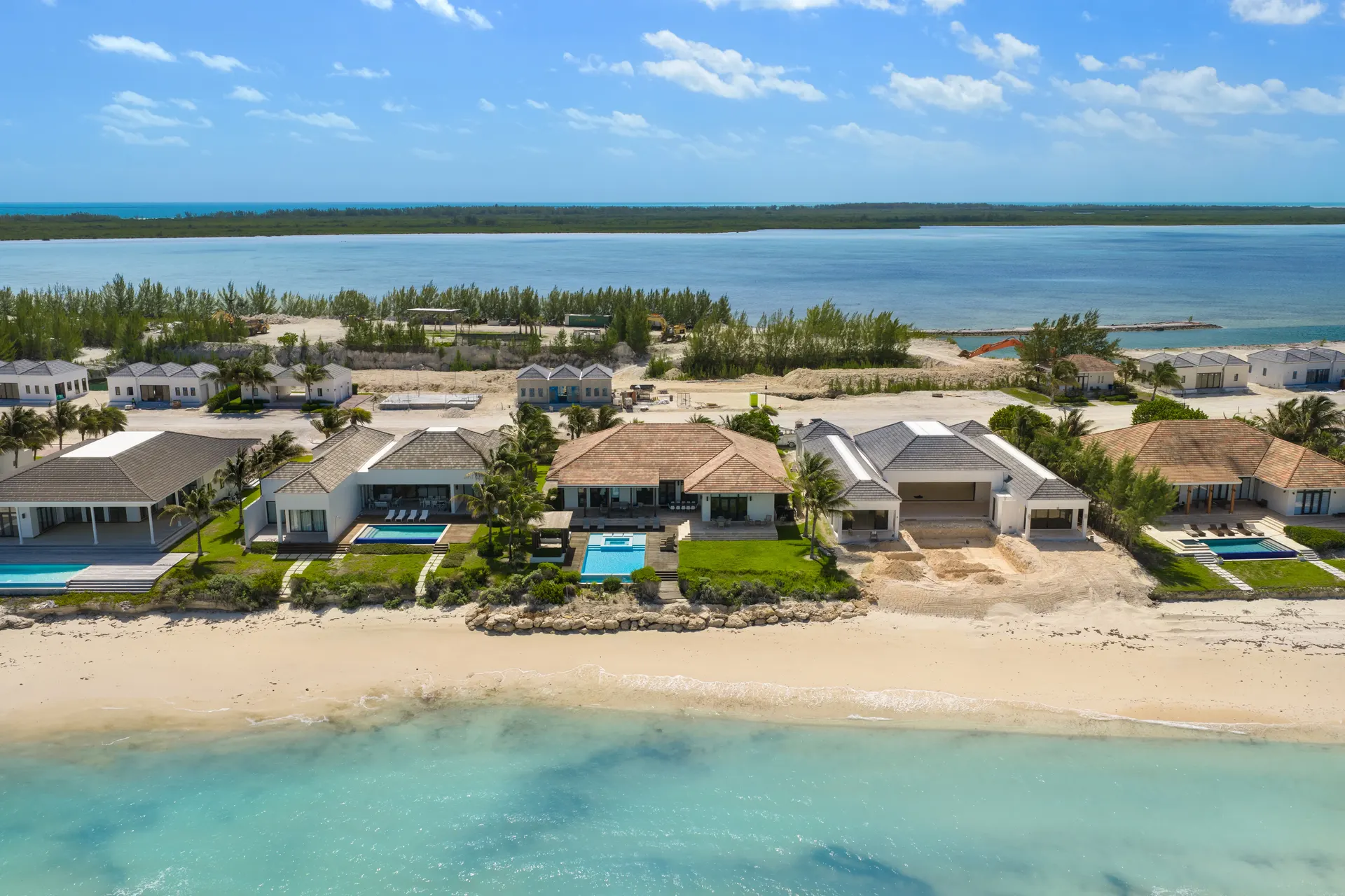 Aerial of beachfront estates at Rockwell Island
