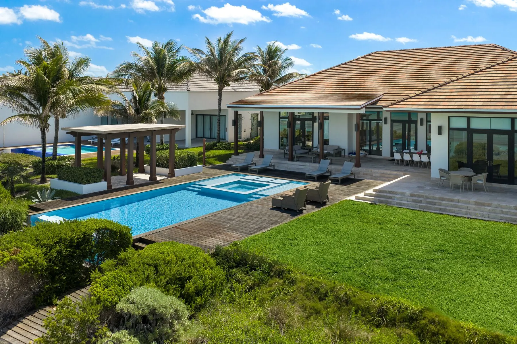 Estate pool deck and lawn at Rockwell Island